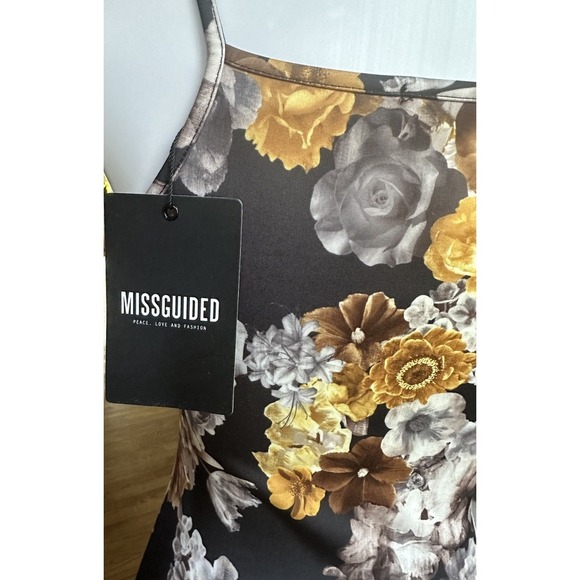 Missguided Women's Black Yellow Floral Dress Size US 4 Bodycon - Picture 6 of 6